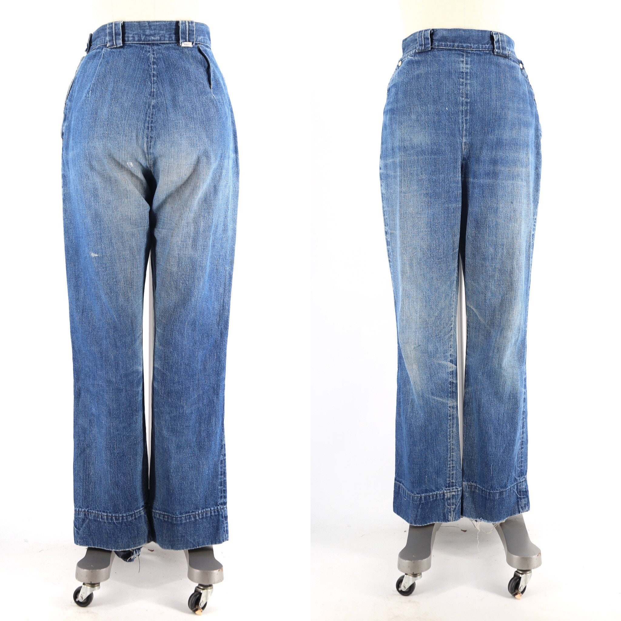 50s LEVIS denim high waisted ranch jeans / 1950s vintage Levis western jeans pearl snap pants