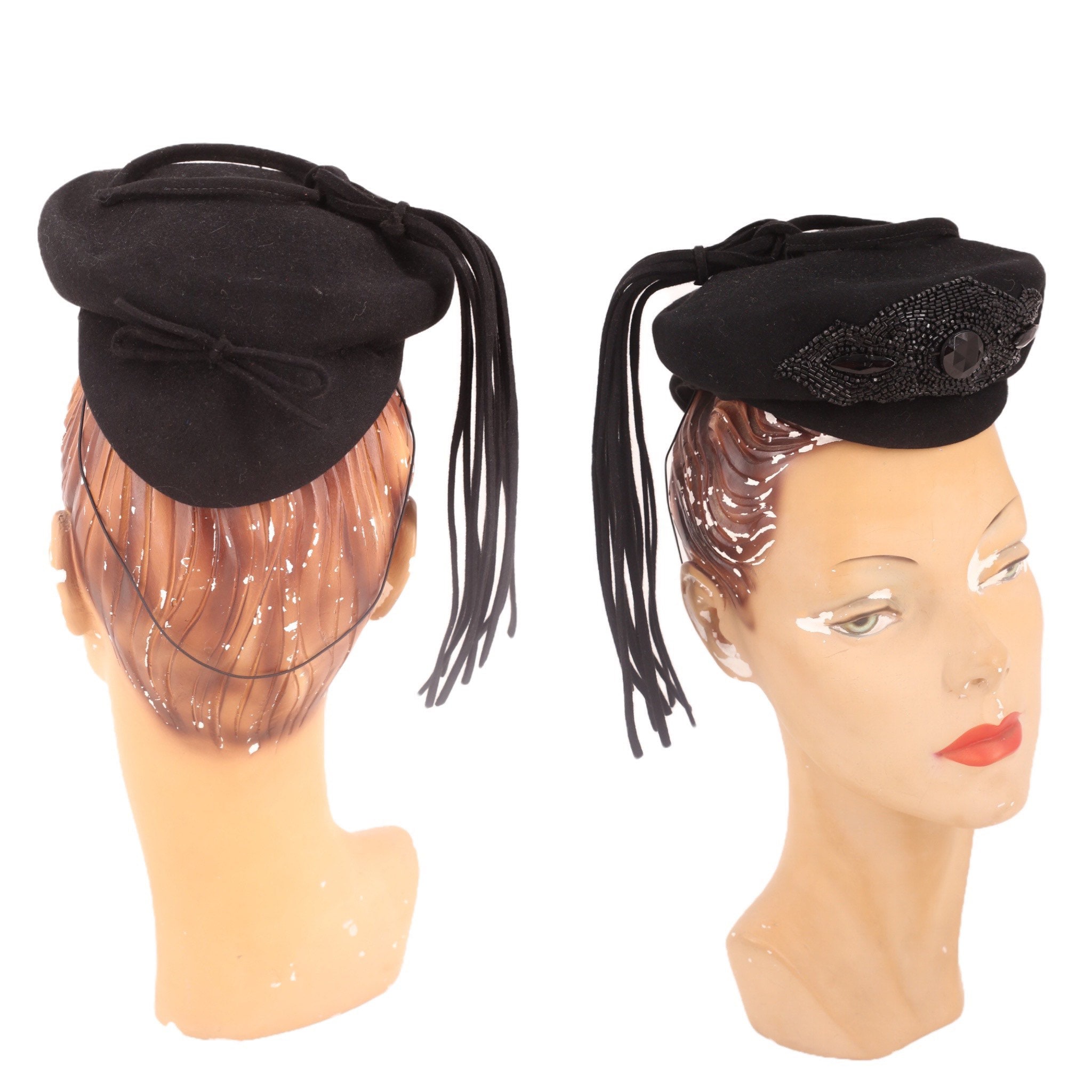 Tall Black Feathers Cocktail Hat Fascinator 80s 1940s Style