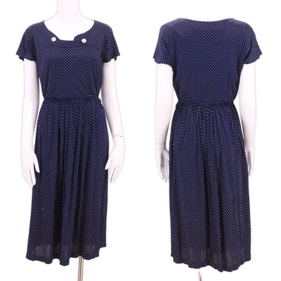 50s navy day dress, vintage 1950s nylon dress,  b… - image 1