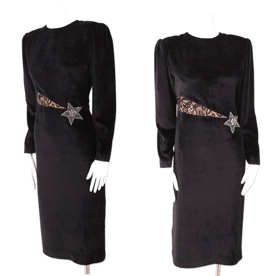 80s HANAE MORI vintage velvet dress 6 / black 198… - image 1