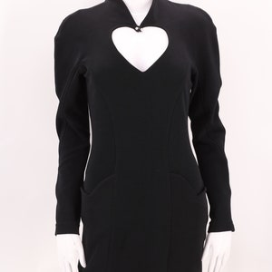 90s LILLIE RUBIN body con heart dress black sz 6 : vintage 1990s cut out stretch tight mini cocktail M image 6