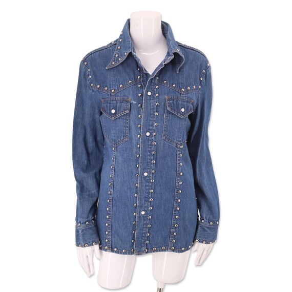 70s LEVIS studded denim Harley jacket shirt M, vi… - image 2