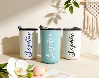 Personalized Bridesmaid Tumbler with Lid, Stainless Steel Coffee Cup