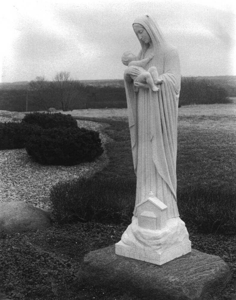 Photo of Mary and Baby Jesus Statue Black and White DIGITAL image 0
