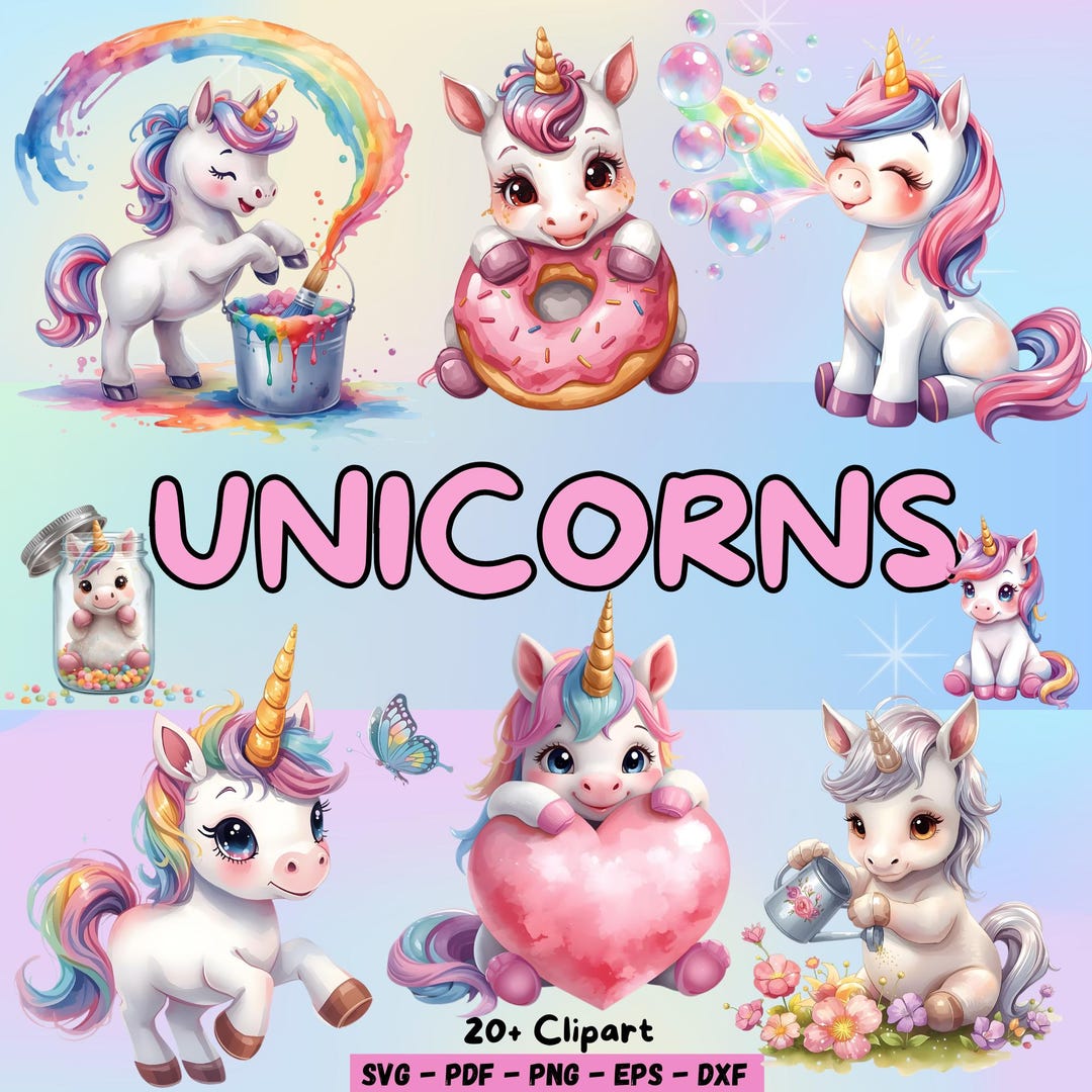 Watercolor Unicorn Clipart Bundle – Pastel Nursery PNG (commercial Use ...