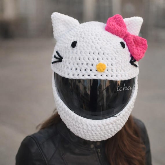 Crochet Cat Motorcycle Helmet Cover Pattern, Kawaii Cozy (PDF