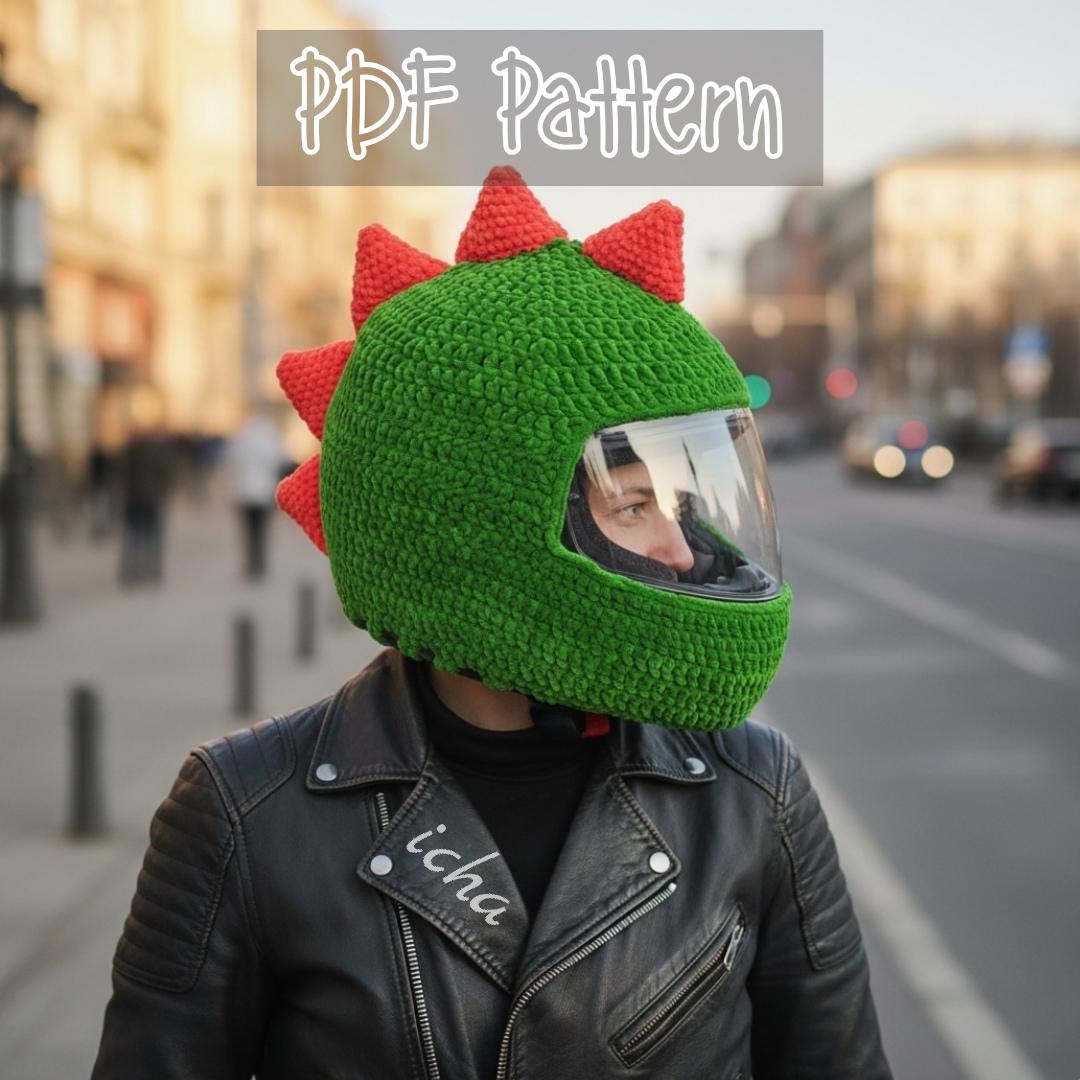 dinosaur motorcycle helmet cover Crochet Dinosaur Motorcycle Helmet Cover Pattern PDF - Instant Download Bike  Helmet Cozy With Spikes Tutorial DIY Gift