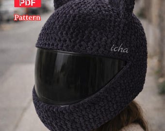Crochet Motorcycle Helmet Cover Pattern PDF, Cat Ears Helmet Cover