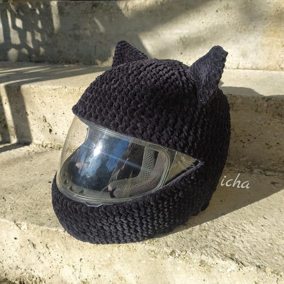carchet motorcycle helmet Crochet Motorcycle Helmet Cover Pattern PDF, Cat Ears Helmet Cover, DIY  Gift for Bikers