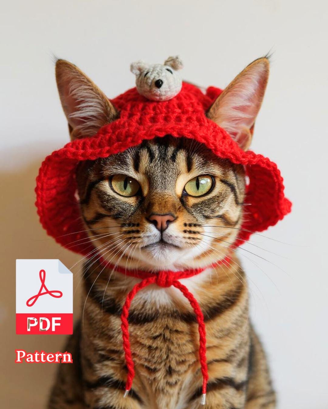 Crochet Cat Hat Pattern PDF: Red Hat With Mouse (digital Download) - Etsy