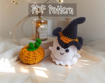Halloween Crochet Keychain Pattern PDF: Ghost, Pumpkin, Witch Hat Amigurumi (Digital Download)