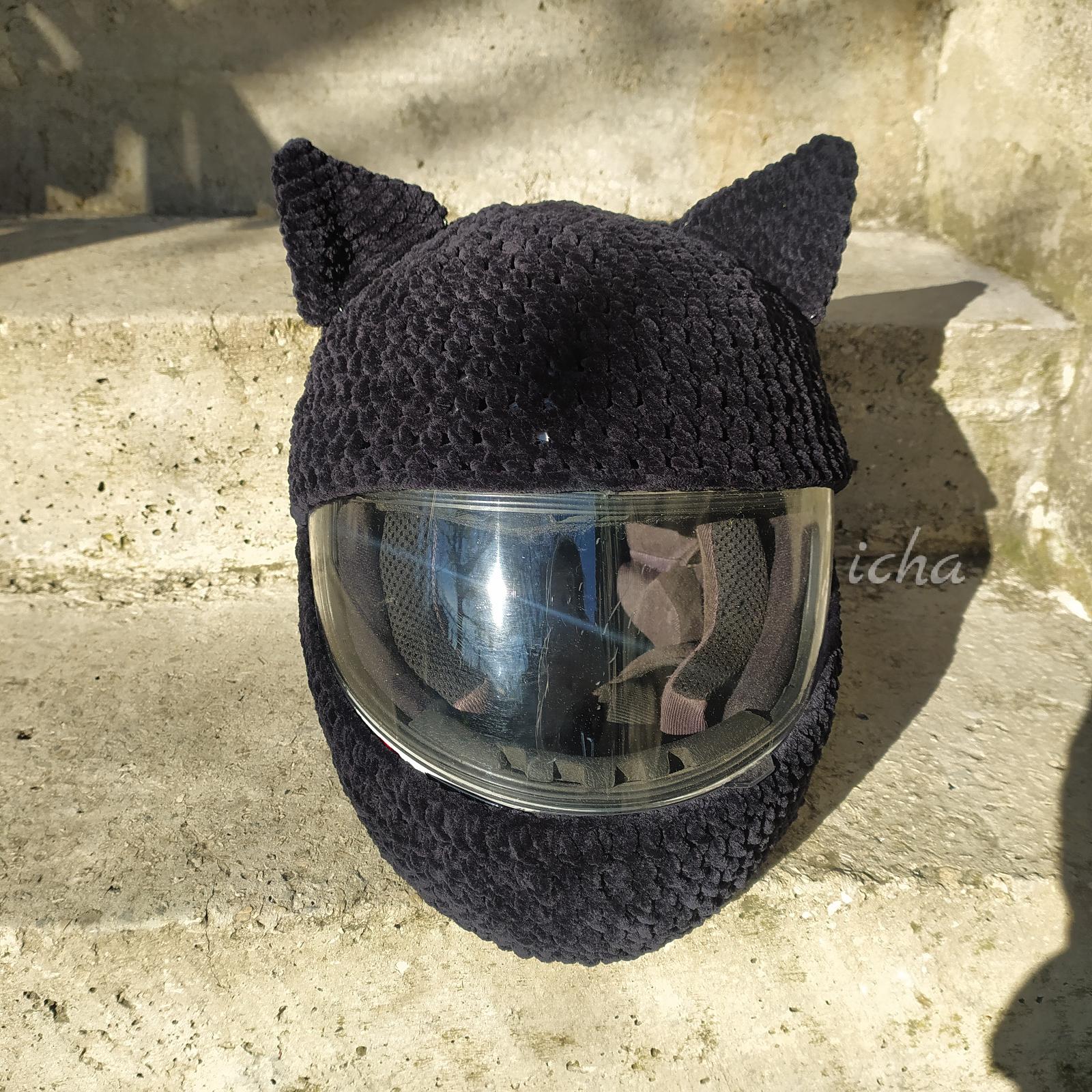 Crochet Motorcycle Helmet Cover Pattern PDF, Cat Ears Helmet Cover