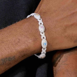 Bransoletka z ogniwami Iced Out Evil Eye, jakość VVS1 Moissanite Diamond, Pass Diamond Test, wysoka jakość 925 srebra wysokiej próby