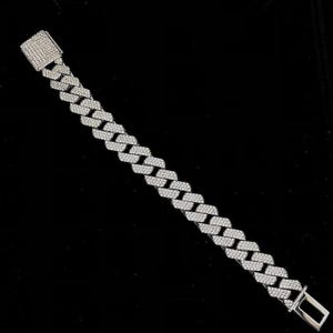 Bransoletka Miami Cuban Link 12 mm, Bransoletka męska i damska, Bransoletka Moissanite Cuban, Dostępna w srebrze próby 925, 10-karatowym żółtym złocie
