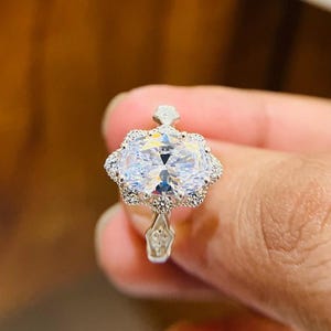 Oval Cut Moissanite Halo Engagement Ring, 14K White Gold Ring For Women, Wedding Anniversary Gift