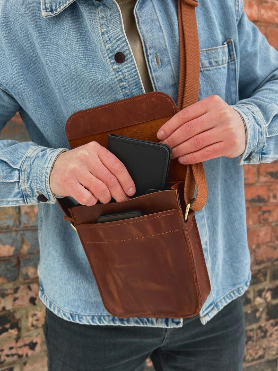 Men Crazy Horse Leather Chest Bag Cowhide iPad Mini Bags