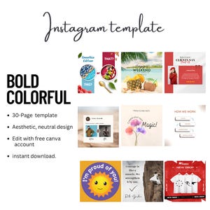 Editable Instagram Templates Bundle for Canva – Bold, Colorful, Vibrant Social Media Posts & Stories, IG Template Pack