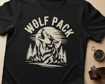 Manada de lobos PNG / Lobo aullando, luna, montañas, pinos / Naturaleza salvaje, exterior, sublimación, descarga digital