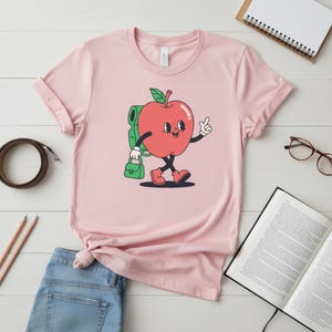 Walking Apple Backpack PNG, Kawaii Fruit Character, First Day School Sublimation (Digital Download)