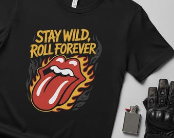 Stay Wild Roll Forever PNG, Retro Rock Tongue Flames (Descarga digital)