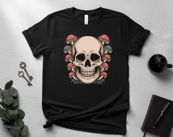 Seta calavera PNG, diseño de tatuaje de hongos estilo cottagecore gótico, estilo academia oscura (descarga digital)