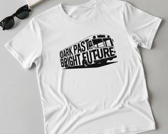 Camiseta retro de autobús PNG, pasado oscuro, futuro brillante, concienciación sobre la salud mental (descarga digital)