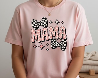 Diseño PNG de leopardo rosa retro para mamá / Lazo a cuadros para sublimación (descarga digital)
