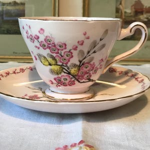 Vintage Pink Tea Cup and Saucer Set, Tuscan China, April Breeze, Tree Pollen, Tea Party, Afternoon Tea, Antique Tea Cup