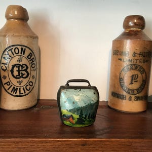 Antique Hand Painted Swiss Small Bell, Cow Bell, Brass Decorative Bell