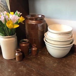 Vintage Antique Stoneware Brown Saltglazed Vase, stoneware crock, stoneware pot, rustic farmhouse jar, preserving pot