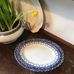 Set of 2 Oval Serving Platters, Blue and White Transfer Ware, Blue and White Old Plates, Country Kitchen, Farmhouse Decor, Antique, Vintage