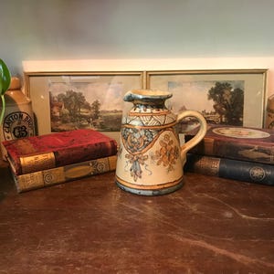 Pretty Handmade In Algarve Portugal Floral Jug Pitcher Flower Vase Planter