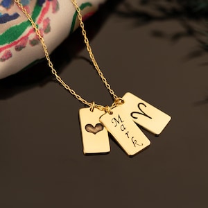 Cadeau fête des mères, collier zodiaque personnalisé, petite breloque gravée en or 14 carats, cadeau d'anniversaire, collier astrologie, collier mini étiquette, GFH