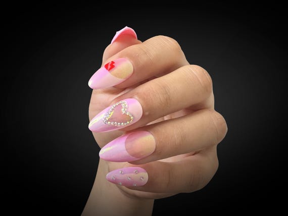 Sabrina Carpenter Inspired Press On Nails, Pink Aura Chrome Nails, Y2K Nails, Coquette Nails, Pop Star Nails