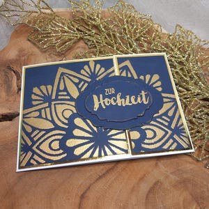 Elegante Hochzeitskarte in Dunkelblau mit Goldakzent - Gutscheinkarte - Personalisierbar - Orientalisch -