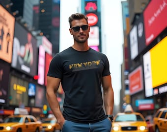 New York Skyline T-Shirt Garment-Dyed Cotton NYC City Souvenir Travel Gift Urban Fashion Tee