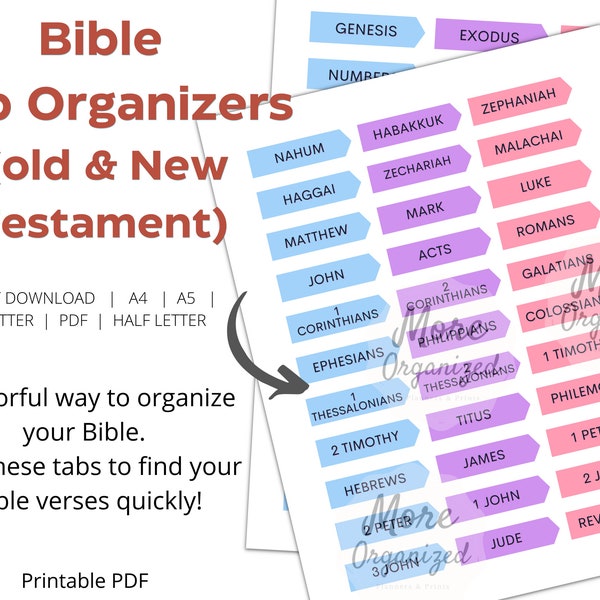 Organisateur de page d'onglets bibliques pour les dévotions, les journaux de prière et l'étude biblique - PDF imprimable