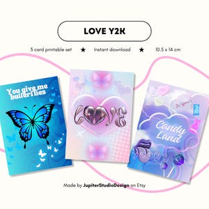 Lot 3 cartes de Saint-Valentin Love Y2K | modèle numérique PDF imprimable | cartes colorées pour les amoureux