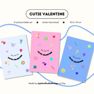 Lot 3 cartes de Saint-Valentin Cutie Valentine | modèle numérique PDF imprimable | cartes de vœux colorées pour les amoureux