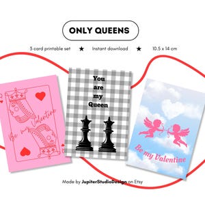 Lot 3 cartes de Saint-Valentin Only Queens | modèle numérique PDF imprimable | cartes colorées pour les amoureux