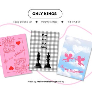 Lot 3 cartes de Saint-Valentin Only Kings | modèle numérique PDF imprimable | cartes colorées pour les amoureux