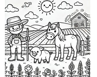 Fun Farm Animal Coloring Book for Kids – 37 Printable Pages – Cows, Pigs, Horses & Chickens – Digital Download for Toddler Art Fun