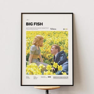 Póster de Big Fish, póster impreso de la película Tim Burton de 2003, impresión de Ewan McGregor y Albert Finney protagonizando Big Fish, arte mural de películas