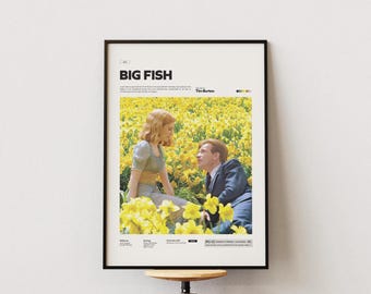 Póster de Big Fish, póster impreso de la película Tim Burton de 2003, impresión de Ewan McGregor y Albert Finney protagonizando Big Fish, arte mural de películas