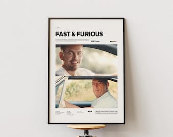 Fast and the Furious-affisch, Paul Walker och Vin Diesel ikonisk scen-affischtryck, Fast and Furious-tryck, väggdekoration från filmen Racing