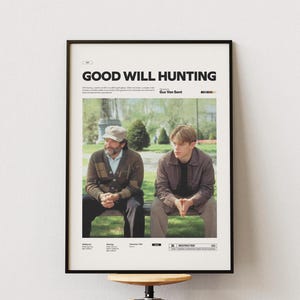 Póster de "El indomable Will Hunting", póster de Matt Damon y Robin Williams, lámina de "El indomable Will Hunting", arte mural de películas, póster alternativo de películas de culto