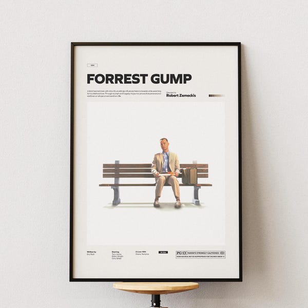 Forrest Gump Poster, Tom Hanks Poster, Robert Zemeckis Movie Print, Cinematic Room Decor