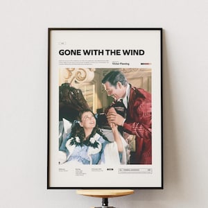 Impression d&#39;affiche Autant en emporte le vent, affiche de Vivien Leigh et Clark Gable dans Autant en emporte le vent, affiche de film alternatif, décoration de salle cinématographique