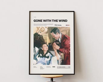 Gone with the Wind Poster Print, Vivien Leigh and Clark Gable Poster in Gone with the Wind, Alternative Movie Poster, Cinematic Room Decor