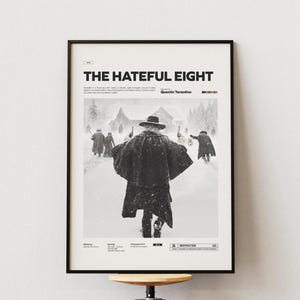 ヘイトフル・エイトのポスター、クエンティン・タランティーノの映画ポスター、サミュエル・L・ジャクソンとカート・ラッセルが出演するヘイトフル・エイトのプリント、映画の壁アート